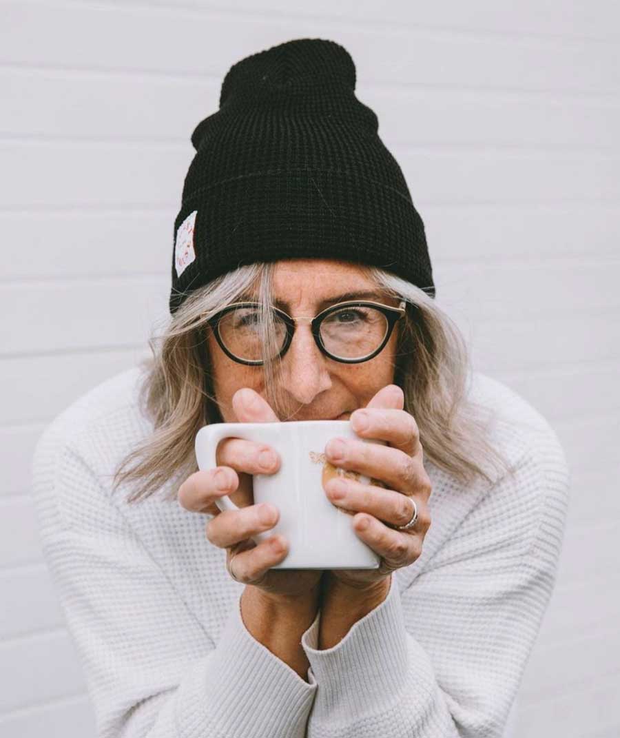 leah dibernado drinking coffee